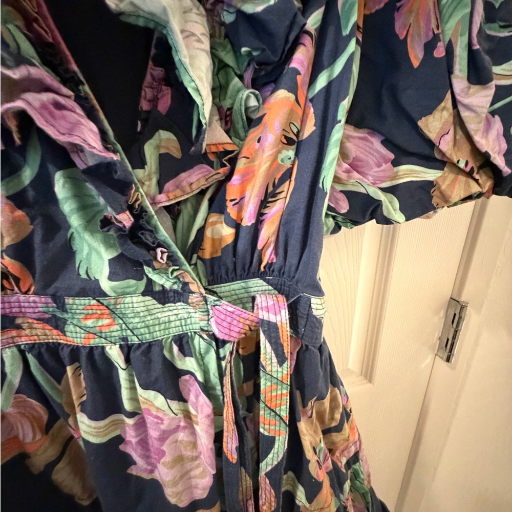 Floral Ruffle Wrap Dress - Navy Multi - Picture 3 of 7